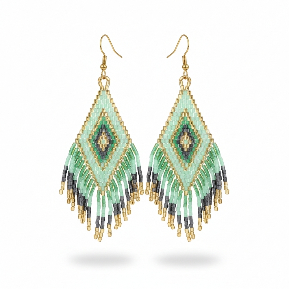 🆕️ Elegant Gold and Green Beaded Earrings